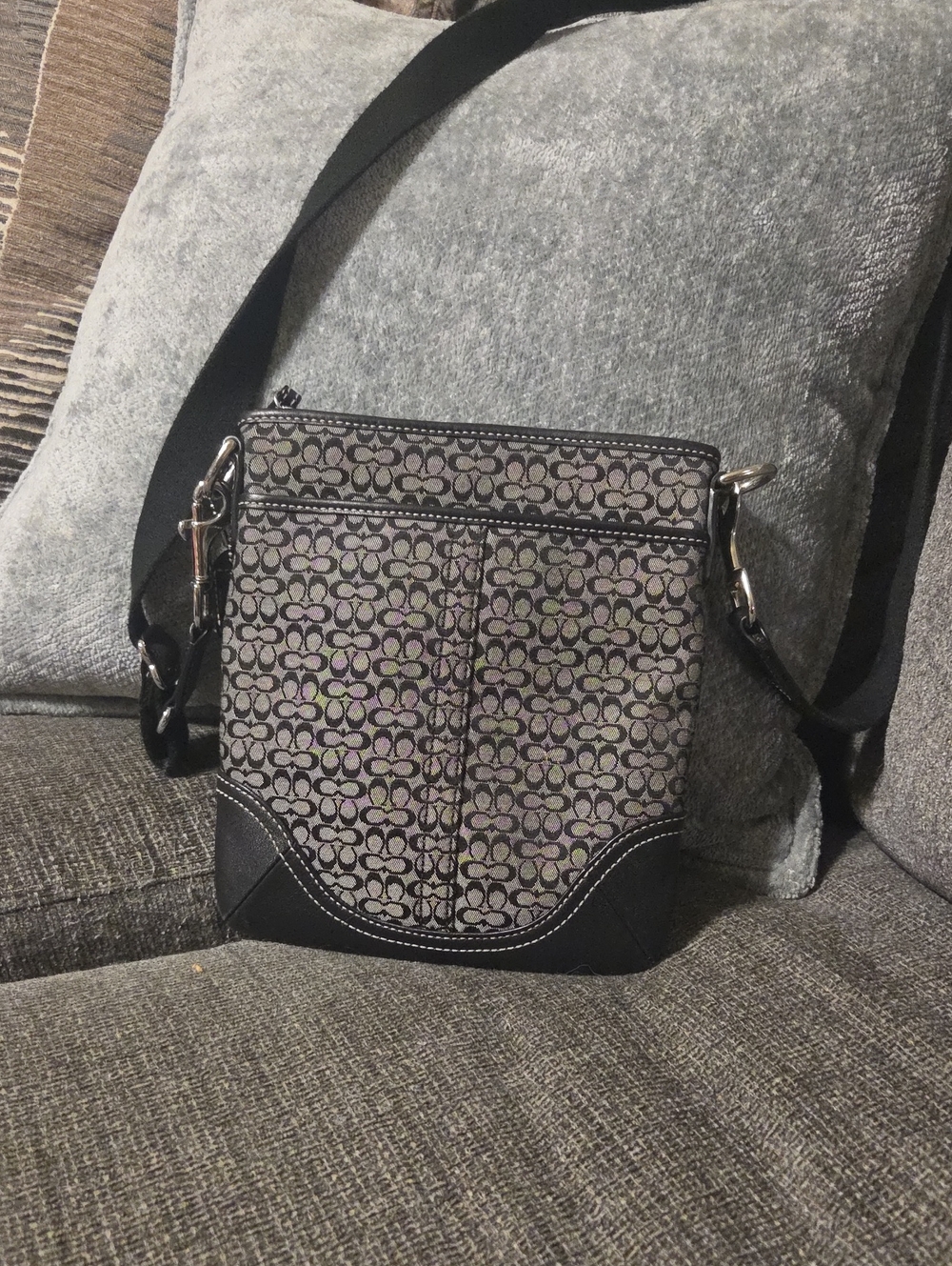 Coach Mini Logo Crossbody Bag in Black And Grey.